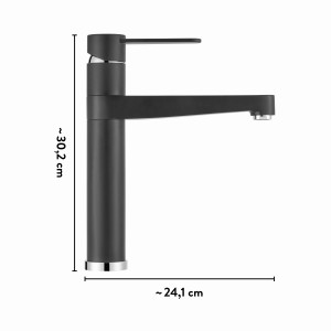 Schwarze baliv Küchenarmatur KI-1210, Einhebelmischer mit hohem, schwenkbarem Auslauf.
