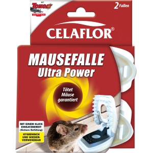 Celaflor Mausefalle Ultra Power, 2er-Pack. Schlagfalle für Mäuse, wiederverwendbar.