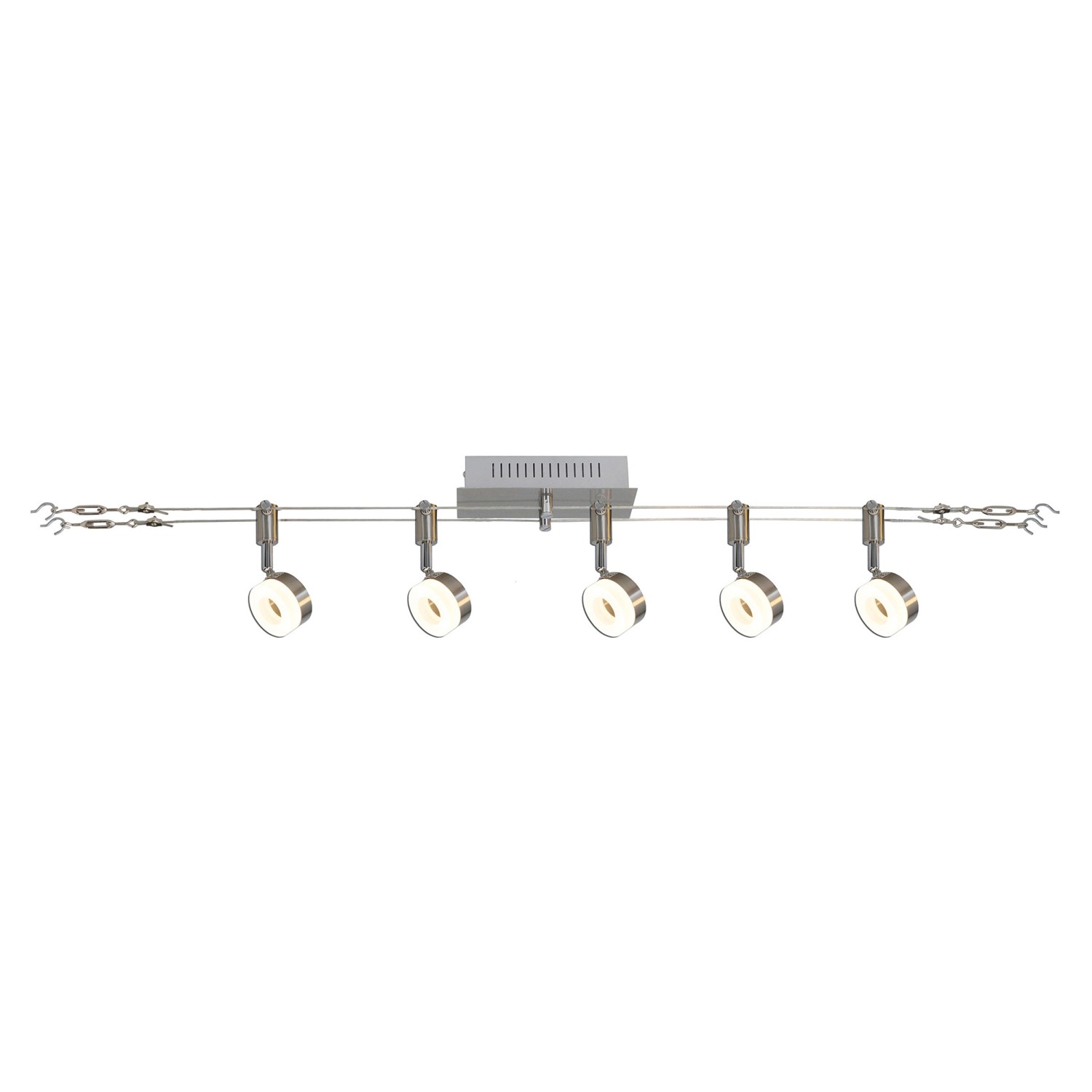 Näve LED-Seilsystem Tony mit 5 Spots, stahlfarben, für flexible Deckenspots im Innenbereich.