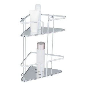 WENKO Eckregal Termoli, Edelstahl, 2 Etagen, zur Bad-Aufbewahrung von Duschgel und Shampoo.