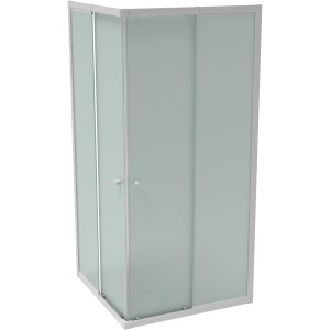 Sanotechnik Eckeinstieg mit Mattglas, weiße Profile, Eckeinstieg Dusche.