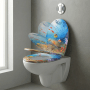 Ovaler Sinobath WC-Sitz mit Unterwasserwelt-Design, Fischen, schließt sanft dank Absenkautomatik.