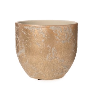 Weihnachts-Deko Übertopf Keramik Rund Ø 16 cm x 14 cm Gold