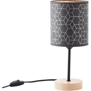 Schwarze Brilliant Tischlampe Galance, 31 cm hoch, mit gemustertem Lampenschirm.