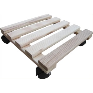 Eckiger Pflanzenroller aus Buchenholz, geriffelt, 30x30 cm, mit Rollen für leichtes Verschieben.