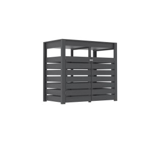 Karibu Mülltonnenunterstand für 2 Tonnen, Terragrau, aus Holz mit horizontalen Streben.