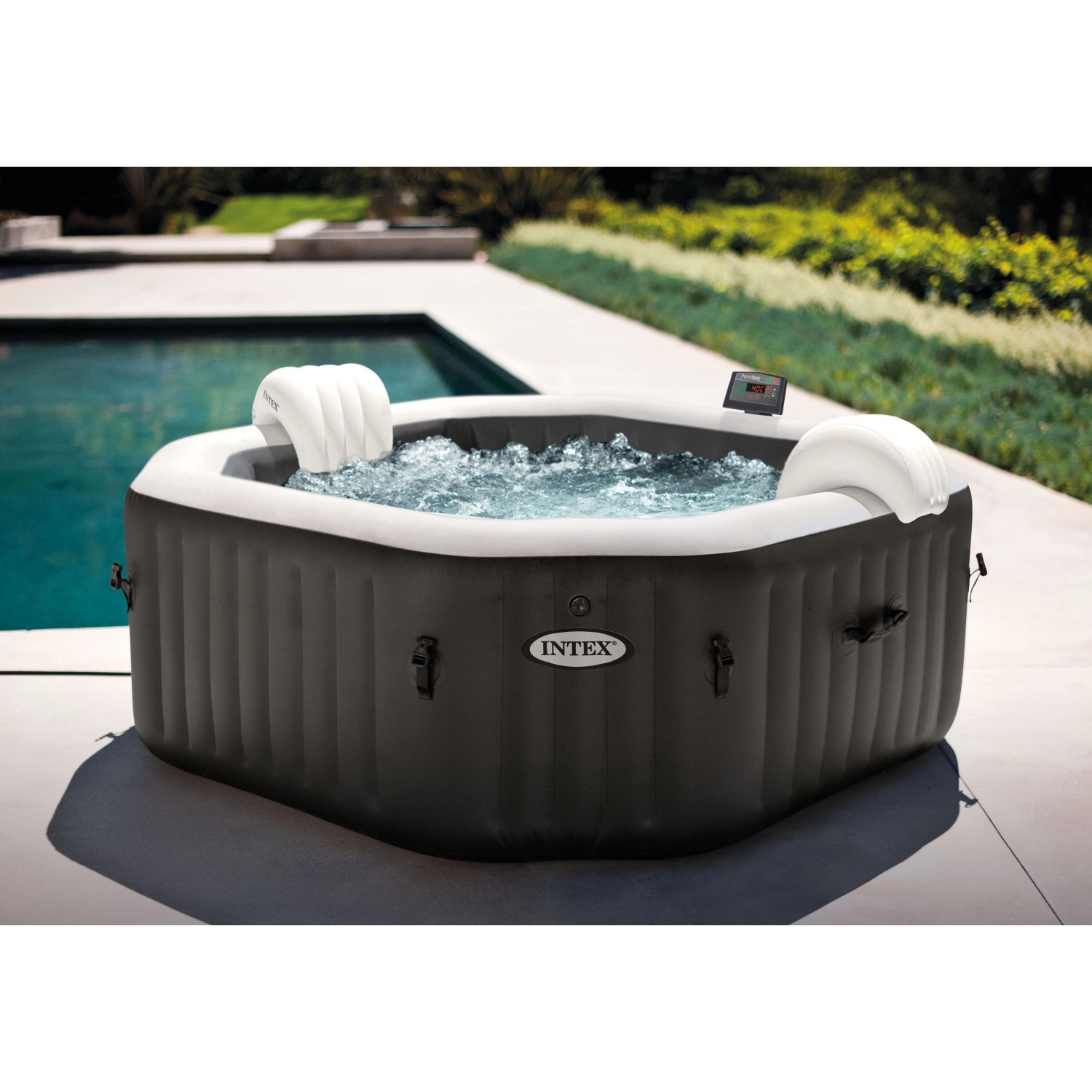Intex PureSpa Octagon aufblasbarer Whirlpool mit Salzwassersystem, 201x71 cm.