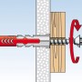 Fischer Duopower Dübel 8x65 mit Schraube im Einsatz in Wand und Holz.