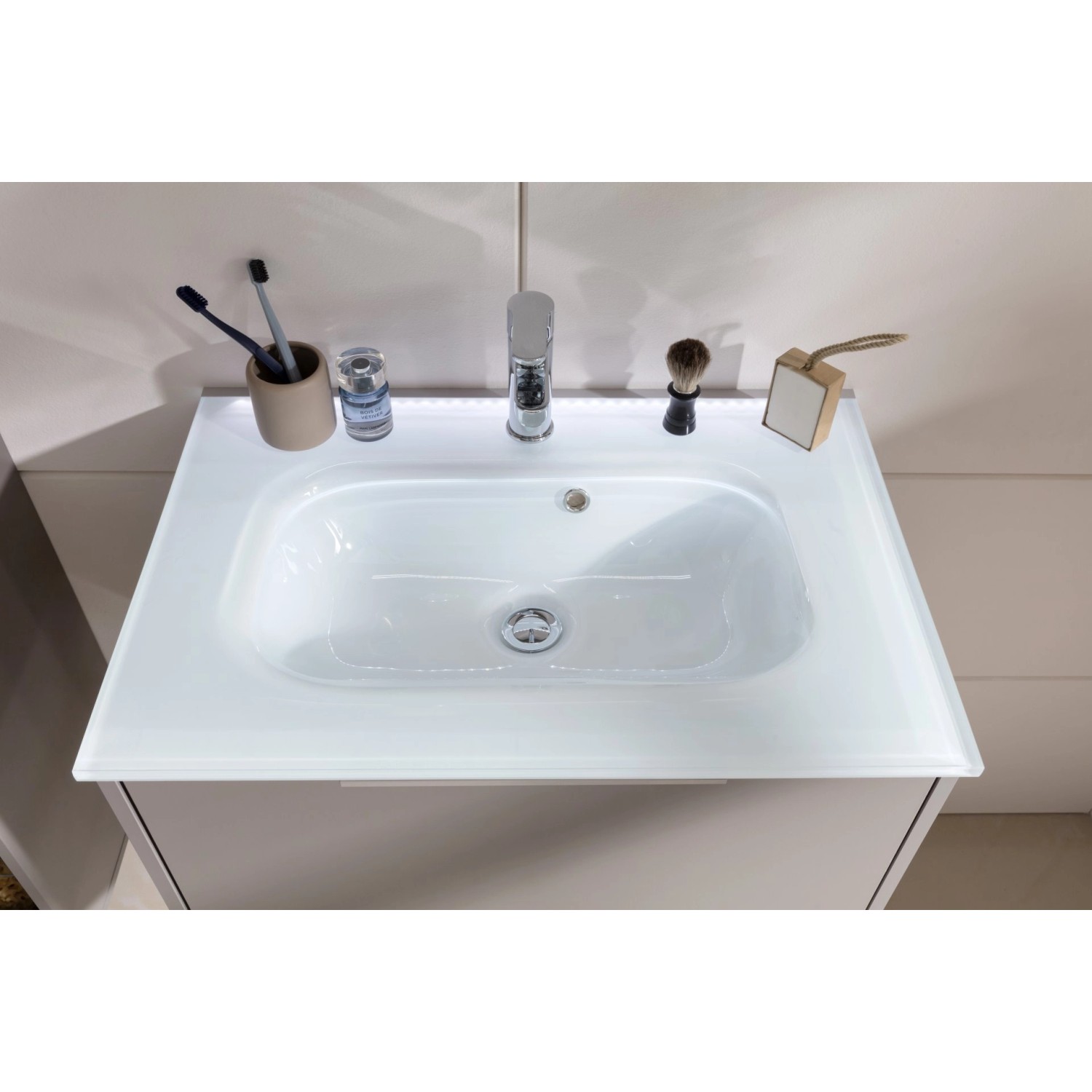 Fackelmann Waschtisch-Set B.Paris mit Glasbecken, 70,5 cm, Cubanit Grau. Badmöbel-Set mit Unterschrank.