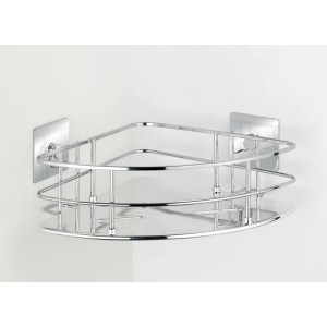 Wenko Turbo-Loc Eckablage Quadro aus Edelstahl, befestigt mit Klebepads an einer Ecke.