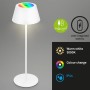 Weiße Brilo RGB Akku-Tischleuchte, 2,6W, mit Farbwechsel und Touchbedienung für den Außenbereich.