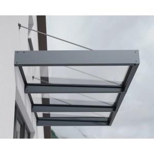 Palram Canopia Vordach Sophia XL, 2,8x1,4m, schwarz-transparent. Terrassenüberdachung mit Regenrinne.