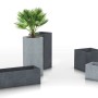 Scheurich C-Cube Pflanzgefäße in Stony Black, verschiedene Größen und Formen.