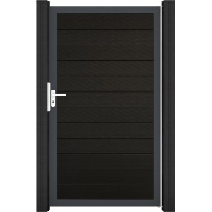 Schwarzes GroJa Tor Solid, 150x180 cm, mit Rahmen DB703 für Sichtschutzzaun.