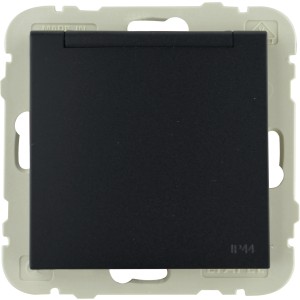 Schwarzer Logus IP44 Steckdoseneinsatz 1-fach mit Klappdeckel.