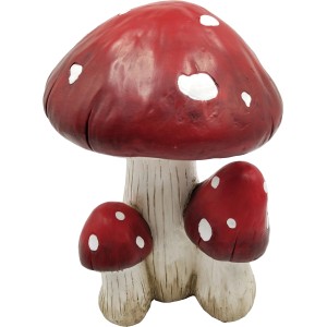 Deko-Pilz Trio aus Magnesia, rot/weiß, 35x25x25cm, für die Gartendekoration.