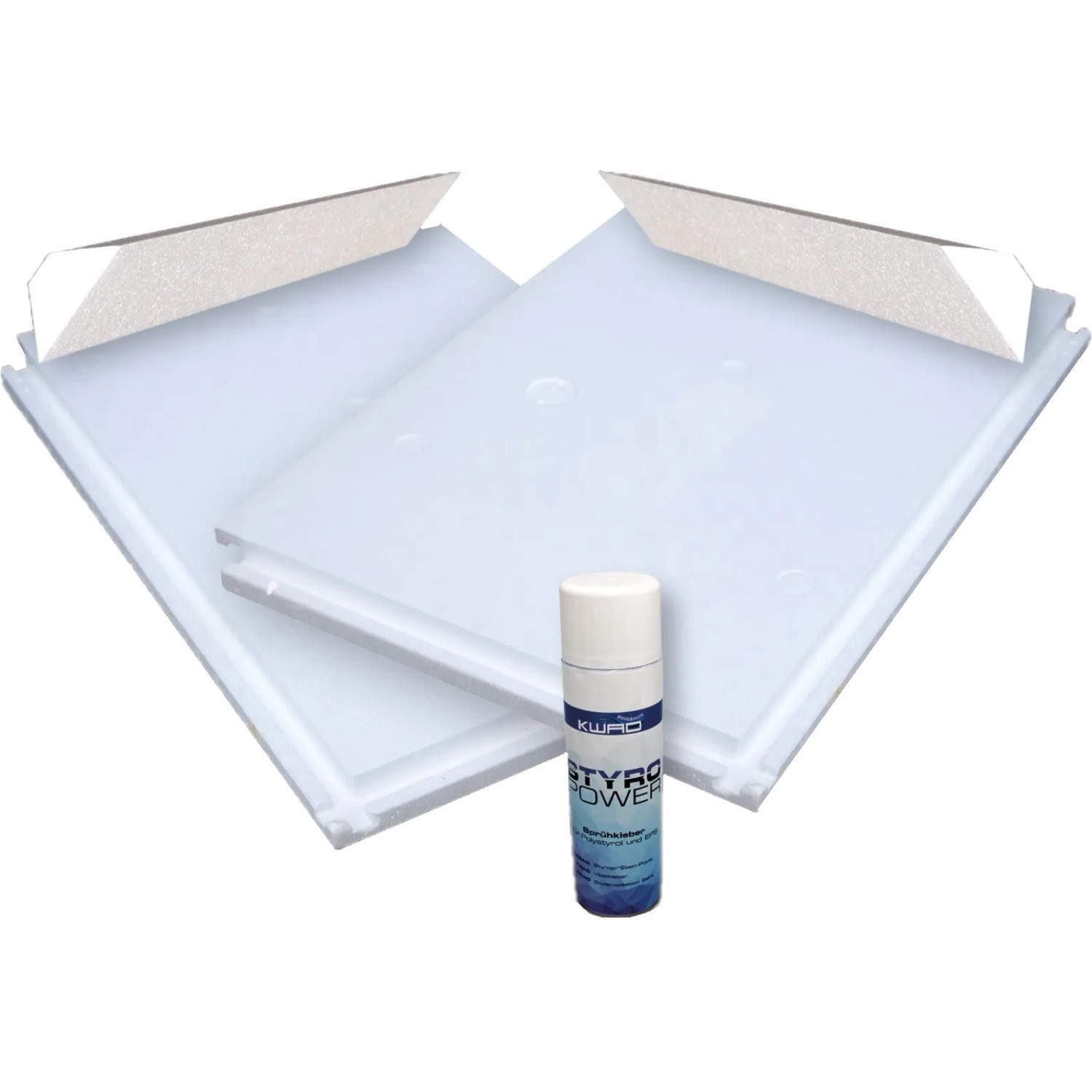 Bodenisolationsset für Chemoform Stahlwandpool, bestehend aus Platten, Keilen und Sprühkleber.