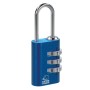Blaues Basi Kofferschloss aus Aluminium mit 3-stelliger Zahlenkombination für Gepäck.