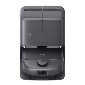 Dunkelgrauer Eufy Saug- & Wischroboter Omni C28 mit 5-in-1 Omni-Station. Moderner Bodenstaubsauger für automatische Reinigung.