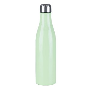 Grüne Kelomat Trinkflasche (0,5 l) aus Edelstahl mit silbernem Schraubverschluss.