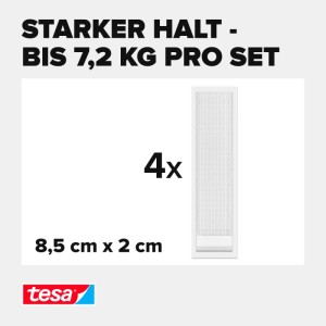 Tesa Powerstrips Click-Large, 4 weiße Klebenägel, 8,5x2cm, starker Halt bis 7,2 kg.