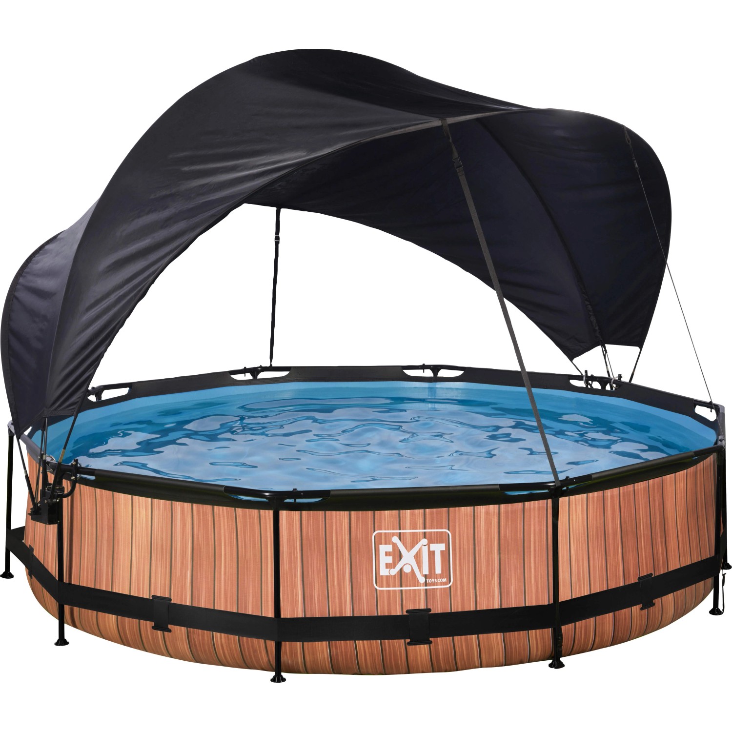 EXIT Wood Pool, braun, Ø 360 cm, mit Filterpumpe und Sonnensegel.