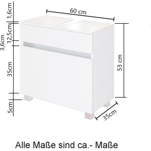 Held Möbel Waschbeckenunterschrank Bari, 60 cm, Wotaneiche/Graphitgrau, mit Maßangaben.