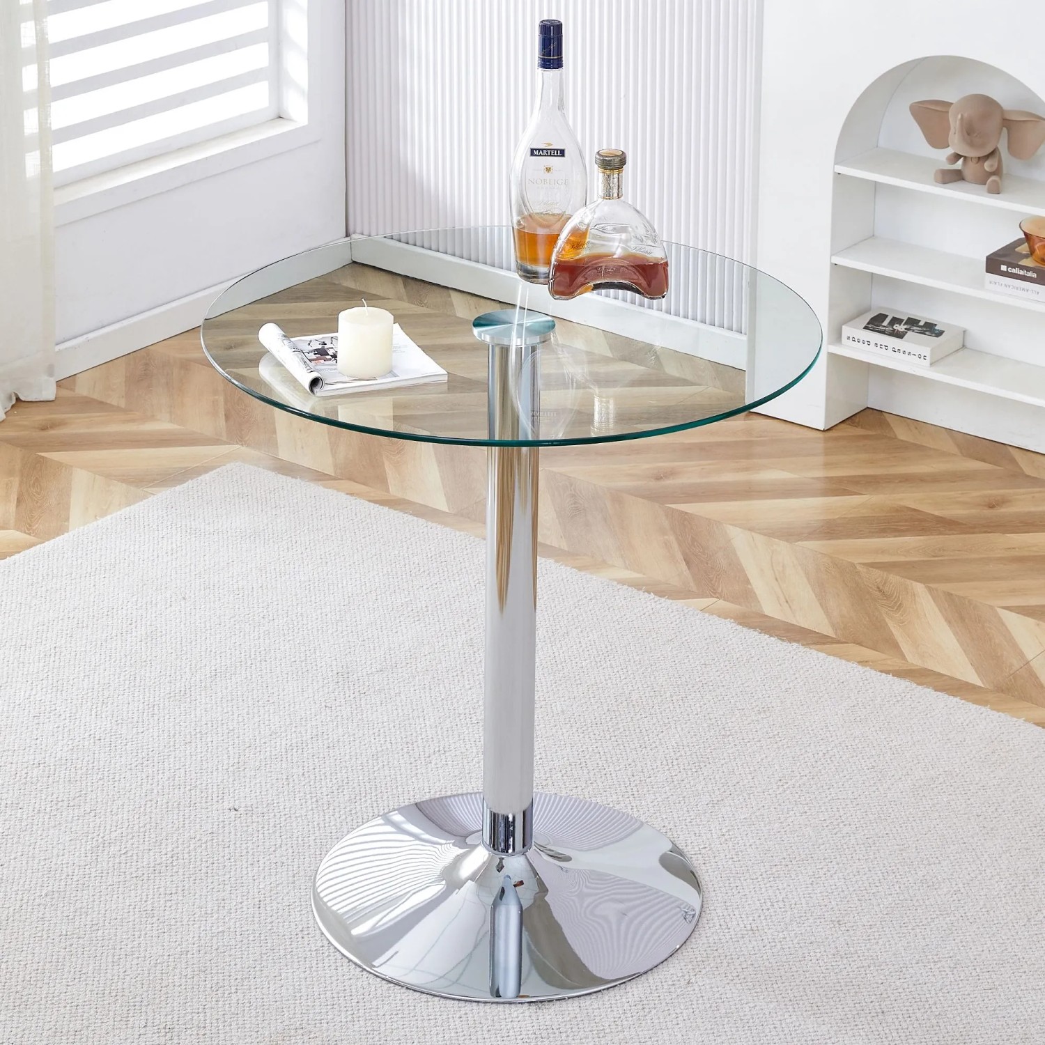 okwish Balkentisch mit Minimalistisch Glas Design 89x89x92cm Transparent_4