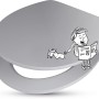 Grauer WC-Sitz Tonda von baliv mit Absenkautomatik und Holzkern, mit Comic-Motiv.