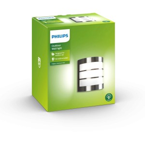Verpackung der Philips Calgary Außenwandleuchte aus Edelstahl. Moderne Wandlampe für den Außenbereich.