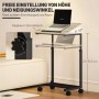 HOMCOM Beistelltisch Eiche, höhenverstellbar & neigbar, mit Rollen. C-förmiger Laptoptisch für Sofa oder Bett.