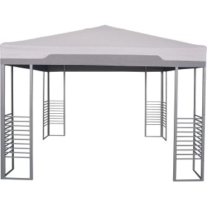 Grauer Pavillon Rigolet, 299x299 cm, mit Stahlgestell und Polyesterdach für Garten und Terrasse.