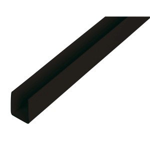 Schwarzes U-Profil aus Kunststoff, 10x18x1000 mm, für Schutz und Stabilität.