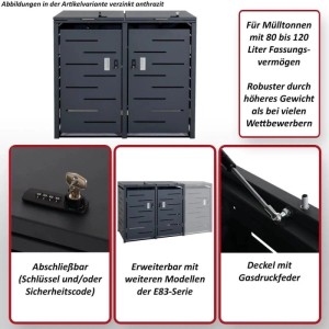 MCW Mülltonnenbox E83 für 2 Tonnen, anthrazitfarbener Stahl, abschließbar, mit Gasdruckfeder.