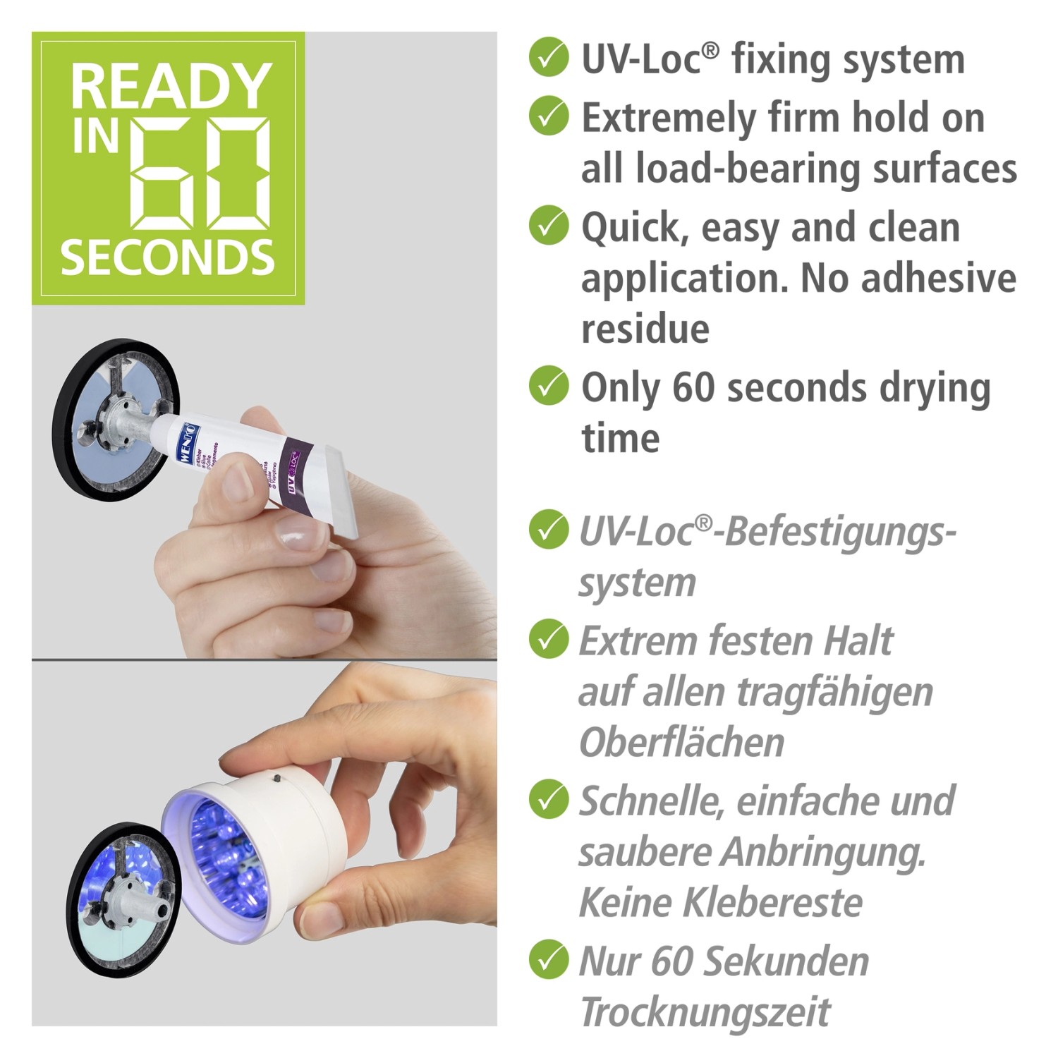 Wenko UV-Loc® Befestigungssystem für Seifenspender, schnelle Montage ohne Bohren.