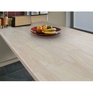 Unbehandelte Arbeitsplatte aus massivem Gummibaumholz (Hevea Rubberwood).