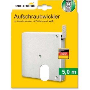 Schellenberg Aufschraubwickler Mini, weiß, mit Gurtband für Rollladen. Kompakte Einheit für die Fensterlaibung.