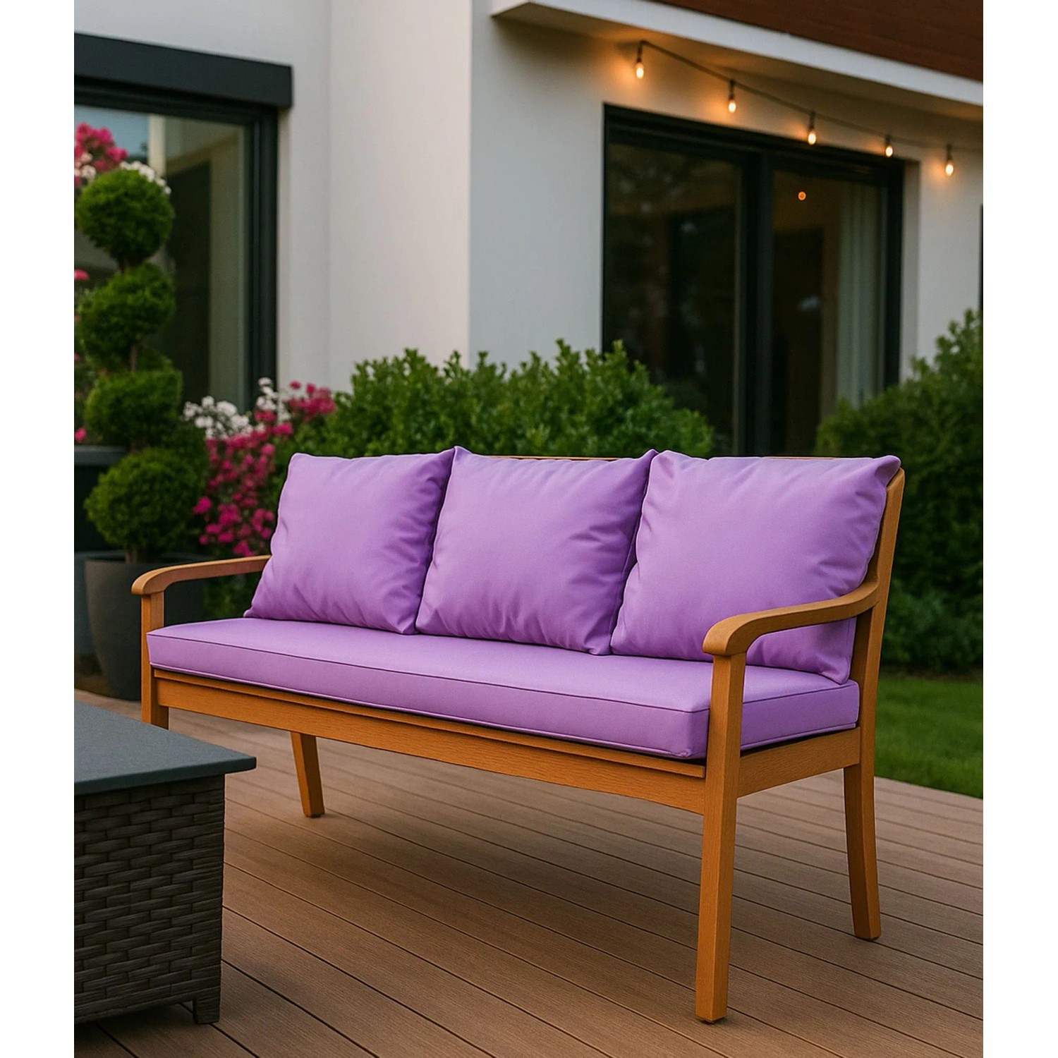 Lila Setgarden Bankkissen für 2-Sitzer Gartenbank, 130x50 cm + 2 Rückenkissen.