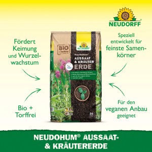 Sack Neudorff Neudohum Aussaat- & Kräutererde 20 l, torffrei, für Keimung und Wurzelwachstum.