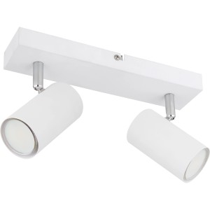 Weißer Globo Strahler Robby, 2-flammig, aus Metall mit verchromten Details. Modernes Design für GU10 Leuchtmittel.