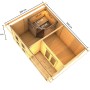 Karibu Saunahaus Magnus 5 Set A, terragrau, mit Ofen: Grundriss des Holzhauses mit Maßen.