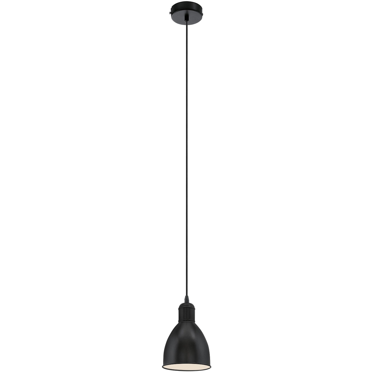 Schwarze Eglo Pendelleuchte Priddy aus Stahl, ideal für E27 Leuchtmittel bis 60W.