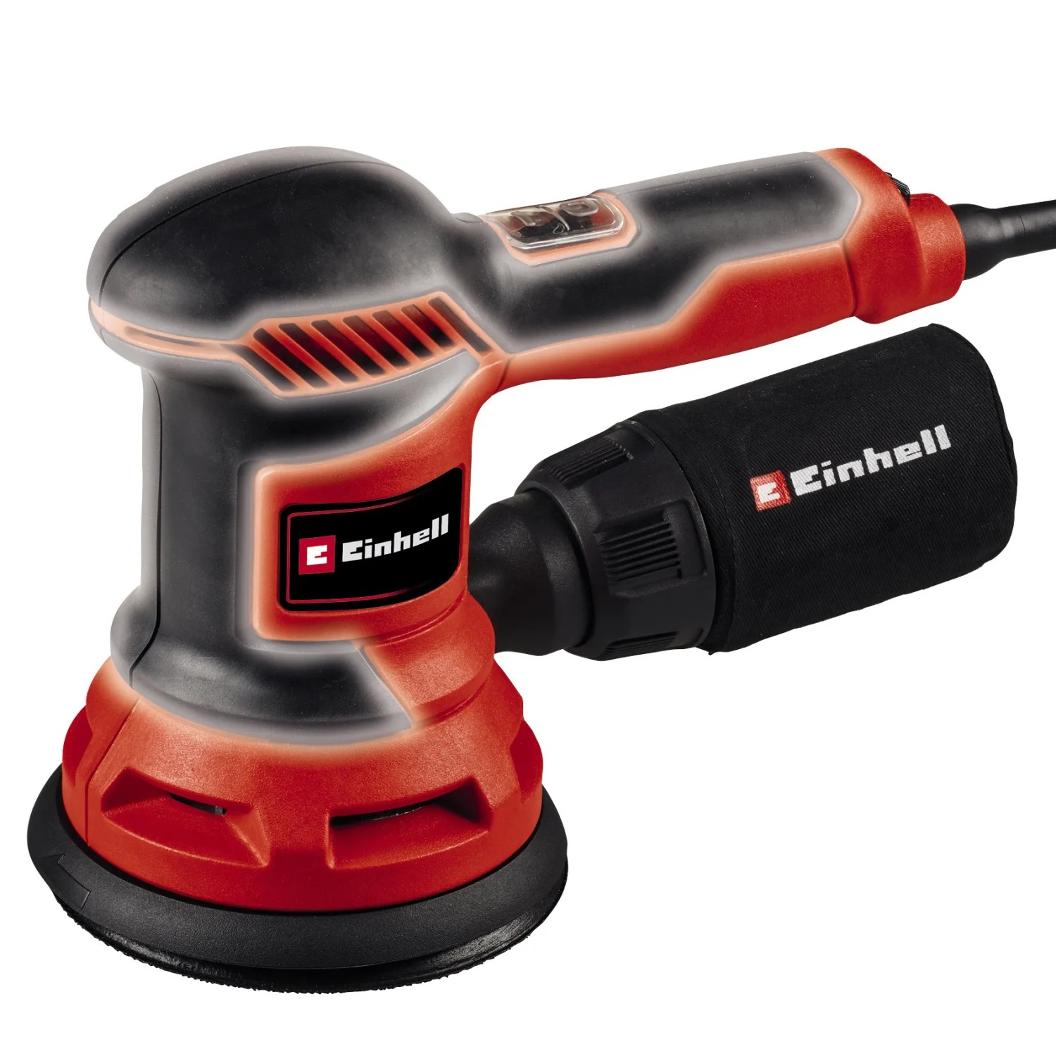 Einhell Exzenterschleifer TC-RS 425 E, rot-schwarze Schleifmaschine mit Staubfangsack.