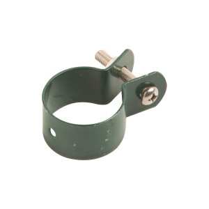 Grüne Strebenschelle Ø 40 mm aus Stahl, Zubehör für Zaunbau und Sichtschutz.