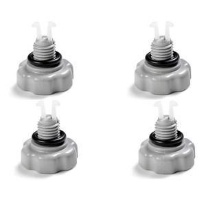 Vier Intex Entlüftungsventile mit O-Ring für Pool-Ersatzteile, grauer Kunststoff.