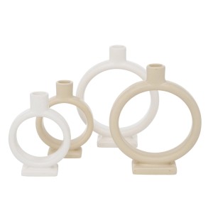 Boltze Home Kerzenleuchter Valongo 2er Set, beige und weiß, aus Steingut.