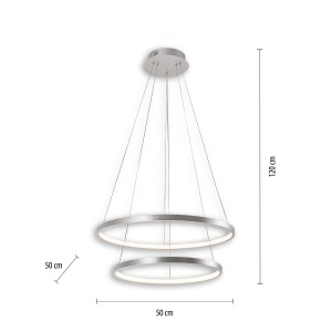 Moderne LED Pendelleuchte Circle in Silber, 50 cm Durchmesser. Design-Hängelampe für Wohnraum.