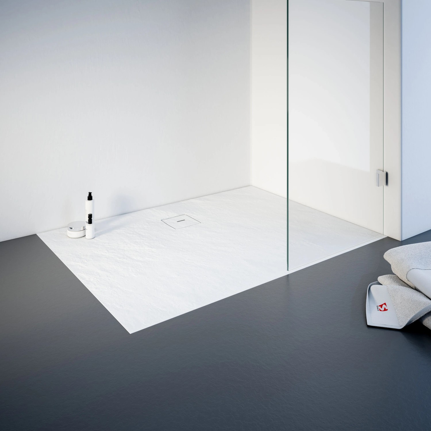 Rechteckige Schulte Duschwanne ExpressPlus, 120x80 cm, Alpinweiß, mit Ablauf und leichter Steinoptik.