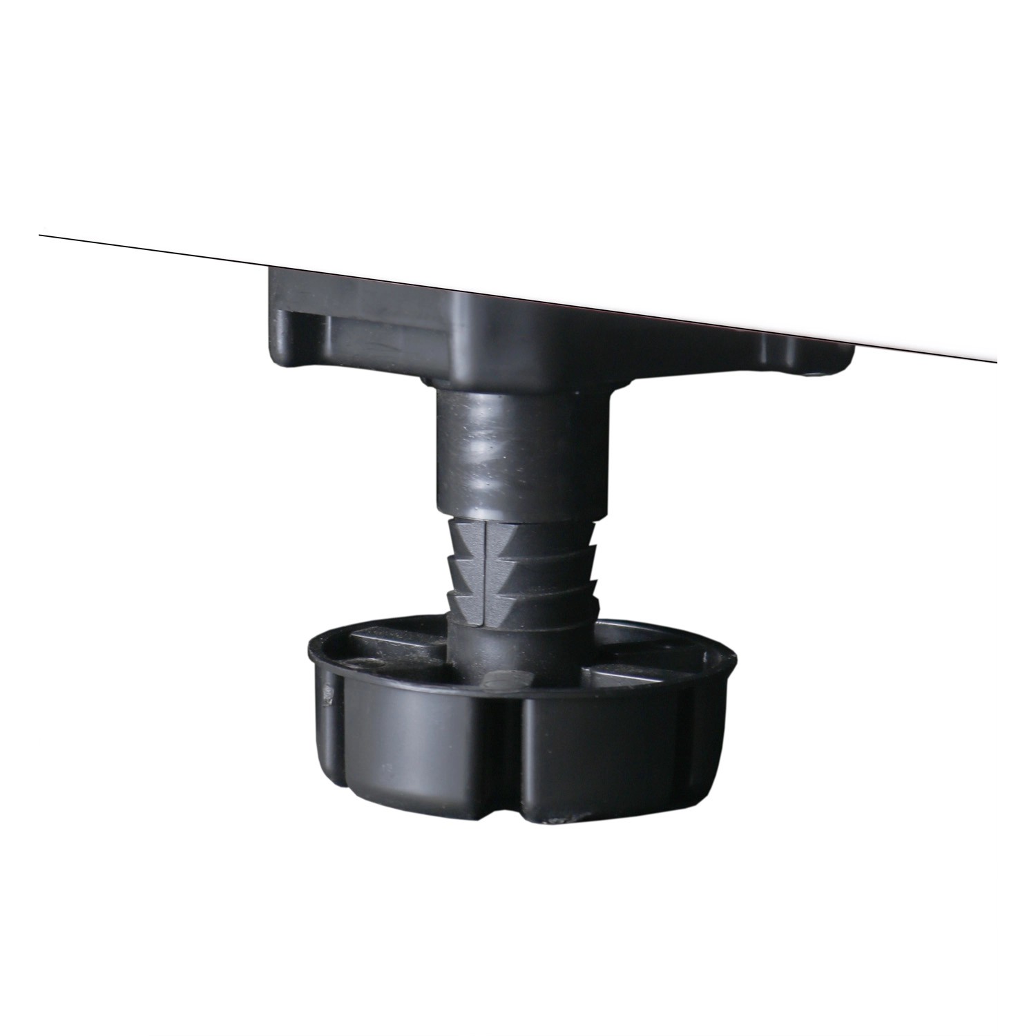 Detailaufnahme: Höhenverstellbarer Fuß für Respekta Hochschrank Clara, schwarz.