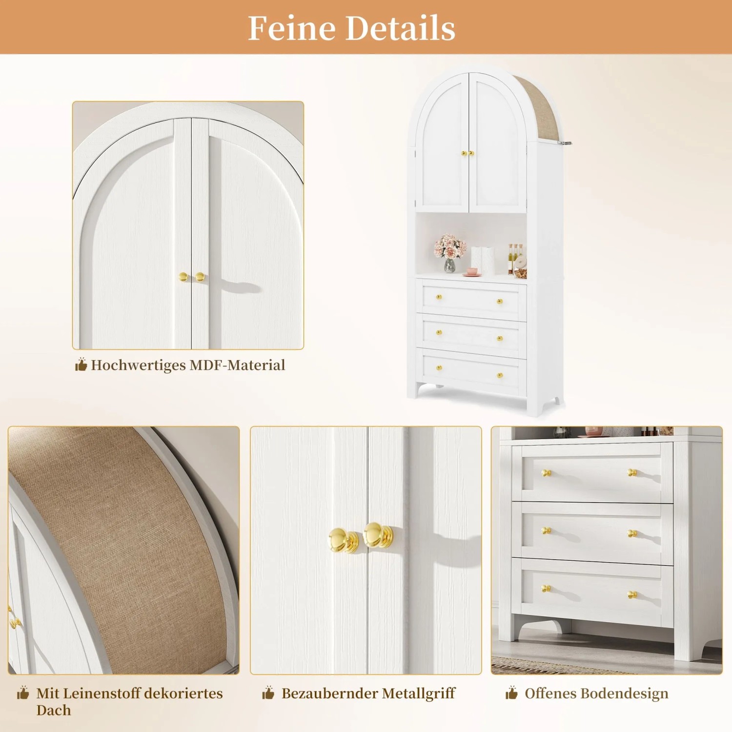 okwish Aufbewahrungsschrank mit Schubladen Türen Regal Wohnzimmer 70x35x180cm Weiß_8
